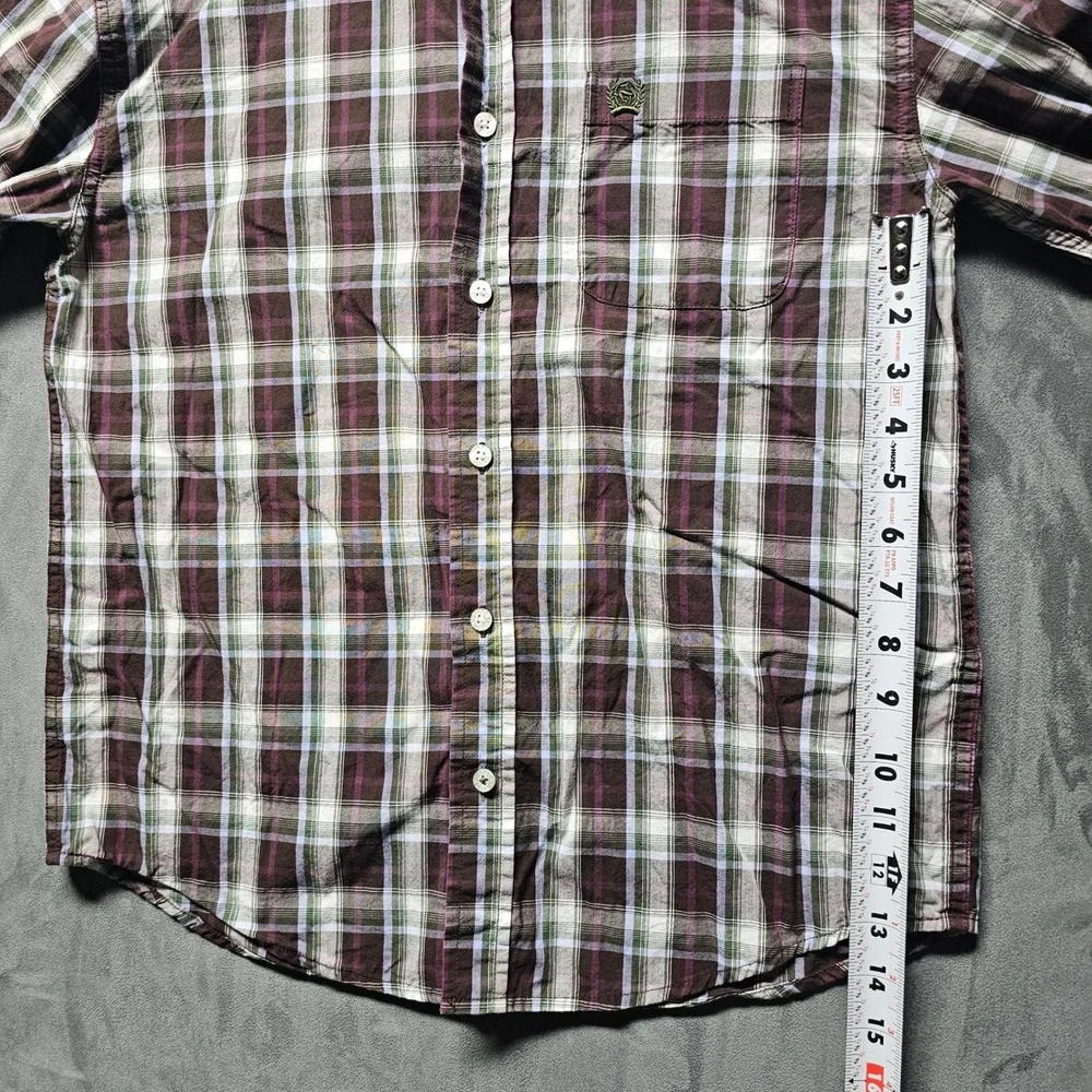 Cinch Boys XL 14 Long Sleeve Plaid Button Down Western Shirt Brown Purple Green